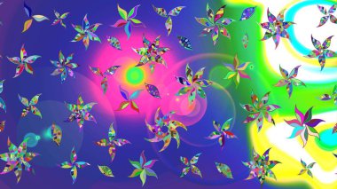 Çiçek desenli raster, mavi çizgi grafik desenli soyut raster arkaplan. Modern stil dokusu.