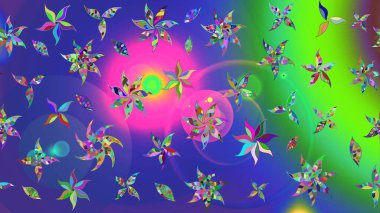 Renkli Bahar Teması eskiz kalıbı. Raster illüstrasyonu. Düz Çiçek Elementleri Tasarımı. Çiçek desenli çizim. Güzel kumaş deseni. Asya tekstil tarzında.