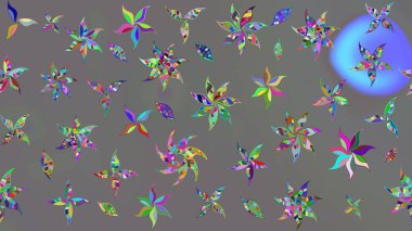 Düz Çiçek Elementleri Tasarımı. Gri renkli çiçekler. Çiçekli çiçek deseni, suluboya. Raster illüstrasyonu. Renkli Bahar Teması çizim şablonu.