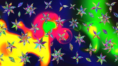 Raster illüstrasyonu. Yeşil renkli çiçekler. Çiçek süslemeli çizim deseni.