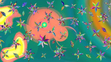 Mavi renklere karalamalar çizilmiş çiçek deseni. Raster illüstrasyonu.