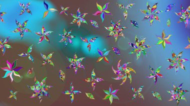 Mavi renkli Asya tekstili. Suluboya çiçekli çiçek deseni. Raster illüstrasyonu.