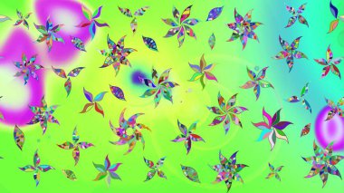 Sevimli çiçek raster deseni. Yeşil renkli çiçekler. Düz Çiçek Elementleri Tasarımı. Renk Bahar Teması eskiz şablonu.