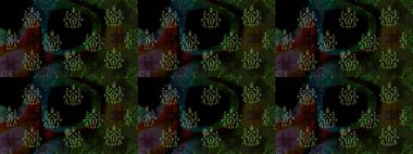 Çiçek desenli çizim. Raster illüstrasyonu. Siyah renklerde Asya tekstili.