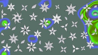 Küçük çiçekteki sevimli çiçek deseni. Bir sürü nötr ve soyut çiçekli tropik eskiz deseni. Varicoloneutral raster çizimi.