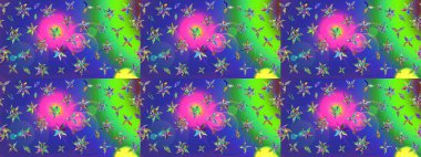 Raster illüstrasyonu. Suluboya tarzında mavi renkte. Küçük çiçekli bahar deseni çiz.