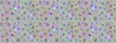 Raster illüstrasyonu. Çiçek desenli çizim. Gri renkli Asya tekstili.