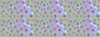 Raster illüstrasyonu. Gri renkli Asya tekstili. Suluboya çiçekli çiçek deseni.