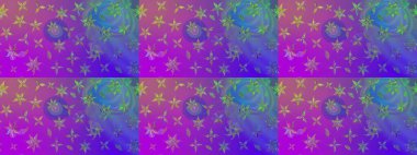 Raster illüstrasyonu. Suluboya çiçekli çiçek deseni. Mor renklerde Asya tekstili.