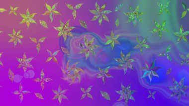 Modern çiçek arkaplanı. Parlak renkli çiçekleri ve mor renkli yaprakları olan harika bir çiçek deseni. Moda baskıları için zarif bir şablon. Halk stili.