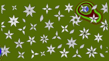 Moda baskıları için zarif bir şablon. Halk tarzı. Parlak renkli çiçekli ve yeşil yapraklı harika bir çiçek deseni. Modern çiçek arkaplanı.