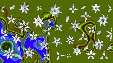 Çizim kalıbı. Raster illüstrasyonu. Renkli süs kenarı. Yeşil renklerde. Hint süsü. Çiçek duvar kağıdı.