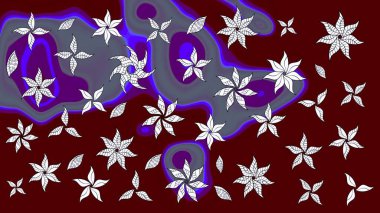 Çocuksu tasarım. Kırmızı arka planda. Tekstil, kumaş, ambalaj, hatıra defteri için hoş bir çiçek arkaplanı. Elle çizilmiş karalama çiçekleri ile Raster çizim deseni.