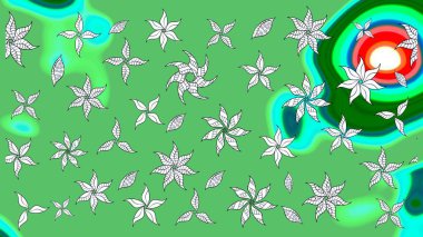 Renkli Bahar Teması eskiz kalıbı. Düz Çiçek Elementleri Tasarımı. Yeşil renkli çiçekler. Sevimli çiçek raster deseni.