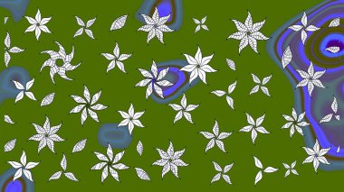 Raster çiçek desenli çiçek deseni, yapraklar, dekoratif elementler, sıçrama, lekeler, el çizimi kontur çizgileri ve Doodle çizim stili, grafik raster çizim çizimi.