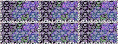 El çizimi. Çiçekli, yapraklı, çiçeksiz çiçek desenli. Raster illüstrasyonu.