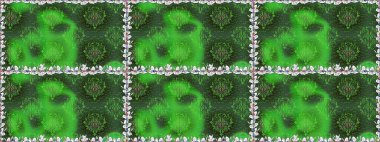 Güzel kumaş deseni. Raster suluboya deseni, narin çiçekler, yeşil çiçekler, tebrik kartı şablonu..