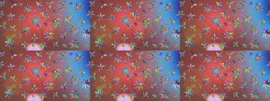 Renkli Yaz Temalı eskiz kalıbı. Raster Illustrasyon 'daki Çiçek Deseni' nin son moda çizimi. Kahverengi renkli çiçekler. Düz Çiçek Elementleri Tasarımı.