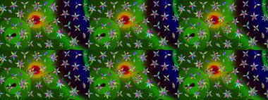 Yeşil renkte güzel çiçekler, suluboya desenli, duvar kağıdı, kart ya da kumaş için fayanslı eskizler. Raster..