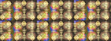 Kar tanelerinin soyut arkaplanlı Noel şablonu. Noel ve yeni yıl moda baskıları için tatil tasarımı. Raster illüstrasyonu. Kahverengi, bej ve nötr kar taneleri.