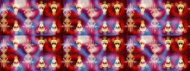 Raster illüstrasyonu. Renkli arka planda izole tatlı kar taneleri. Soyut mandala ya da tuhaf kar tanesi çizgisi sanat tasarımı.