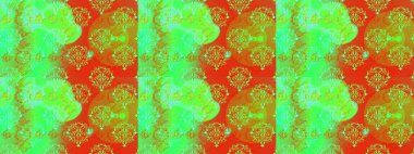 Çiçek ve yapraklı karalama şeklinde Raster çiçek deseni. Yeşil, turuncu ve sarı renklerde bahar çiçekleri. Raster illüstrasyonu.