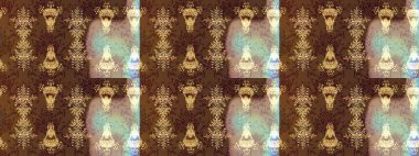 Kahverengi, bej ve nötr renklerde etnik çiçeklerle süslenmiş zarif bir eskiz şekli. Raster Çiçek İllüstrasyonu güzel tekstil..