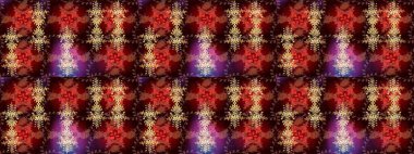 Kahverengi, kırmızı ve siyah kar taneleri. Renkler. Noel ve yeni yıl moda baskıları için tatil tasarımı. Kar tanelerinin soyut arkaplanı olan şirin bir Noel arkaplanı. Raster illüstrasyonu.