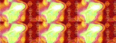 Asya tekstil tarzında. Kırmızı, turuncu ve sarı renkte çiçekler. Çiçek desenli çizim. Raster illüstrasyonu. Raster illüstrasyonu.