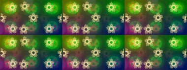 Yeşil, mavi ve kahverengi renkler üzerine şirin soyut kar tanesi raster tasarımı. Düz kar karalama ikonları, yılbaşı afişi için kar taneleri silueti, kartlar. Yeni yıl kar tanesi.