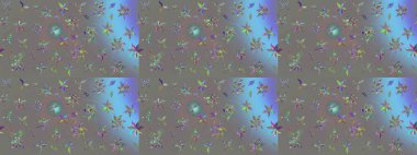 Şirin çiçek elementleri. Raster illüstrasyonu. Gri renkli çiçekler. Çizim.