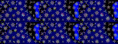 Raster illüstrasyonu. Mavi renkli çiçekler. Çiçek deseni. Mavi renkte çiçek çizimi. Şatafatlı bahar bahçesi dokusu.