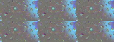 Raster illüstrasyonu. Çiçek desenli eskiz, darbeler, sıçramalar, yaz çiçekleri. Gri renkli çiçekler.