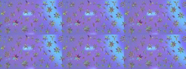 Mor renkli çiçekler. Raster illüstrasyonunda çiçek deseni çizimi.