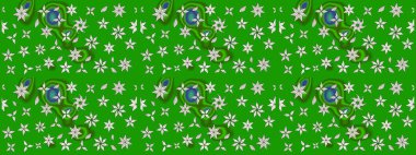 Düz Çiçek Elementleri Tasarımı. Raster illüstrasyonundaki çiçek desenli çizim. Yeşil renkli çiçekler. Renkli Bahar Teması çizim şablonu.