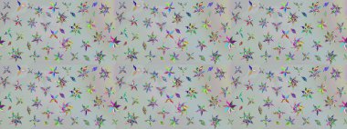 Raster illüstrasyonu. Raster illüstrasyonu. Gri renkli çiçekler. Asya tekstil tarzında. Çiçek desenini çiz.