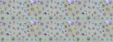 Gri renkli etnik çiçekli zarif eskiz deseni. Raster Çiçek İllüstrasyonu güzel tekstil..