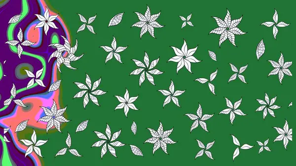 Yeşil renkli çiçekler. Raster illüstrasyonunda çiçek deseni çizimi.