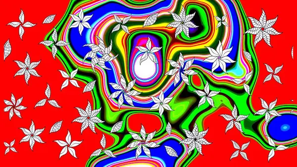 Kibarca, kırmızı renkte yaz çiçekleri. Raster illüstrasyonu. Raster çiçek desenli ve çiçekli..