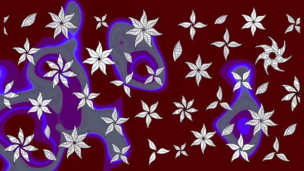 Suluboya elle çizilmiş çiçek desenli eskiz deseni. Parlak renkli fantezi çiçekleri, yapraklar, kırmızı renkli tomurcuklar..