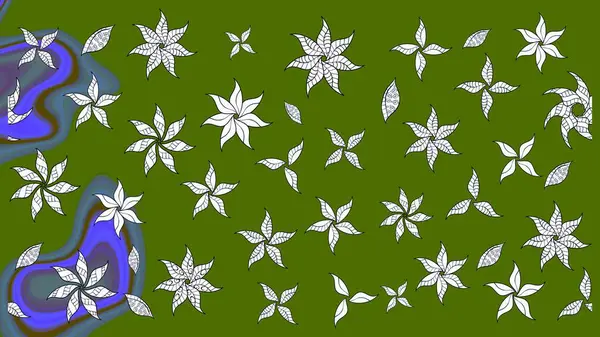 Çiçekli karalama şeklinde Raster çiçek deseni. Yeşil renkli çiçekler. Nazikçe, güzel çiçek arkaplanı..