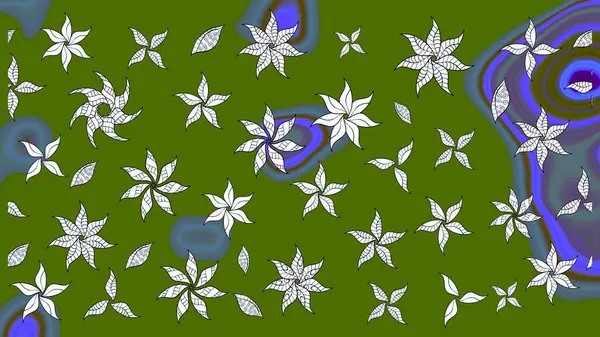 Raster çiçek desenli çiçek deseni, yapraklar, dekoratif elementler, sıçrama, lekeler, el çizimi kontur çizgileri ve Doodle çizim stili, grafik raster çizim çizimi.