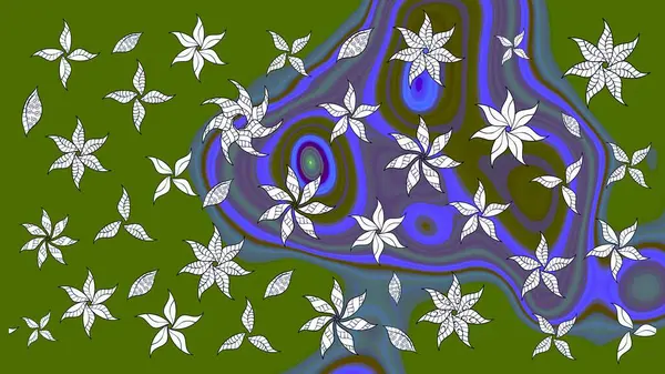 Parlak çiçekli yeşil renkler üzerine soyut çizim deseni. Küçük çiçekte hoş bir çiçek deseni var. Çiçek elementli zarif raster dokusu..