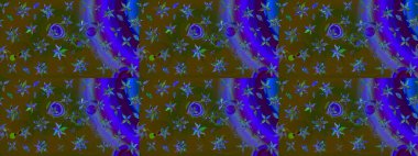 Raster illüstrasyonundaki çiçek desenli çizim. Kahverengi renkte çiçekler.