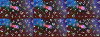 Çiçekli çiçek deseni, suluboya. Düz Çiçek Elementleri Tasarım Raster illüstrasyonu. Mor renkli çiçekler. Renkli Bahar Teması Eskiz Şablonu.