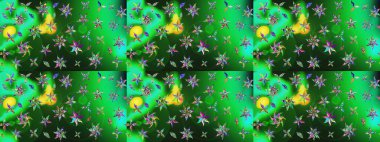 Çiçekli el çizimi çizimi deseni. Modern gelişim yeşil raster arka plan duvar kâğıdı illüstrasyon klasik çizgili iz sürme desenli çiçekler, çiçekli süsler.