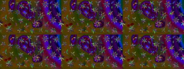 Yaz çiçekleri teması. El çizimi, soyut ve süslü elementler. Suluboya resim taklit Raster çizimi. Kahverengi renkli. Klasik çiçekler..