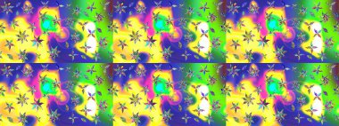 Süslü kumaş deseni. Raster illüstrasyonundaki çiçek desenli çizim. Renkli Bahar Teması eskiz kalıbı. Düz Çiçek Elementleri Tasarımı.