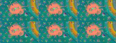 Raster illüstrasyonu. Bahar çiçekleriyle güzel bir çiçek deseni çizmişsin. Güzel kumaş deseni.