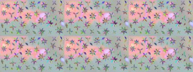 Ağaç dallı bahar çiçekleri ile desen, çiçek silueti ile gri renkler. Raster deseni.